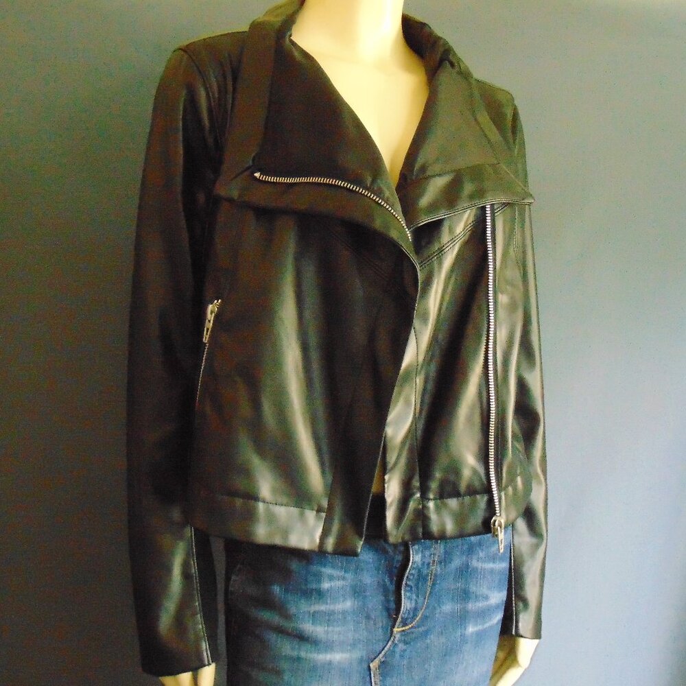 Blank NY Black Faux Leather Moto Zippered Jacket L